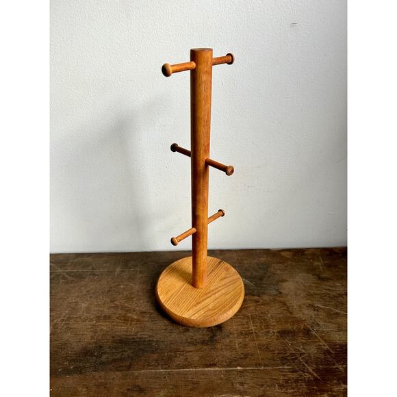 Vintage Rustic Wooden Mug Tree | Wooden Coffee Mug Rack | Jewelry Holder - Picture 2 of 6